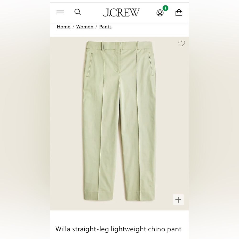 J Crew Willa Chino. Relaxed, straight leg- pintucks down the front. Size 6.